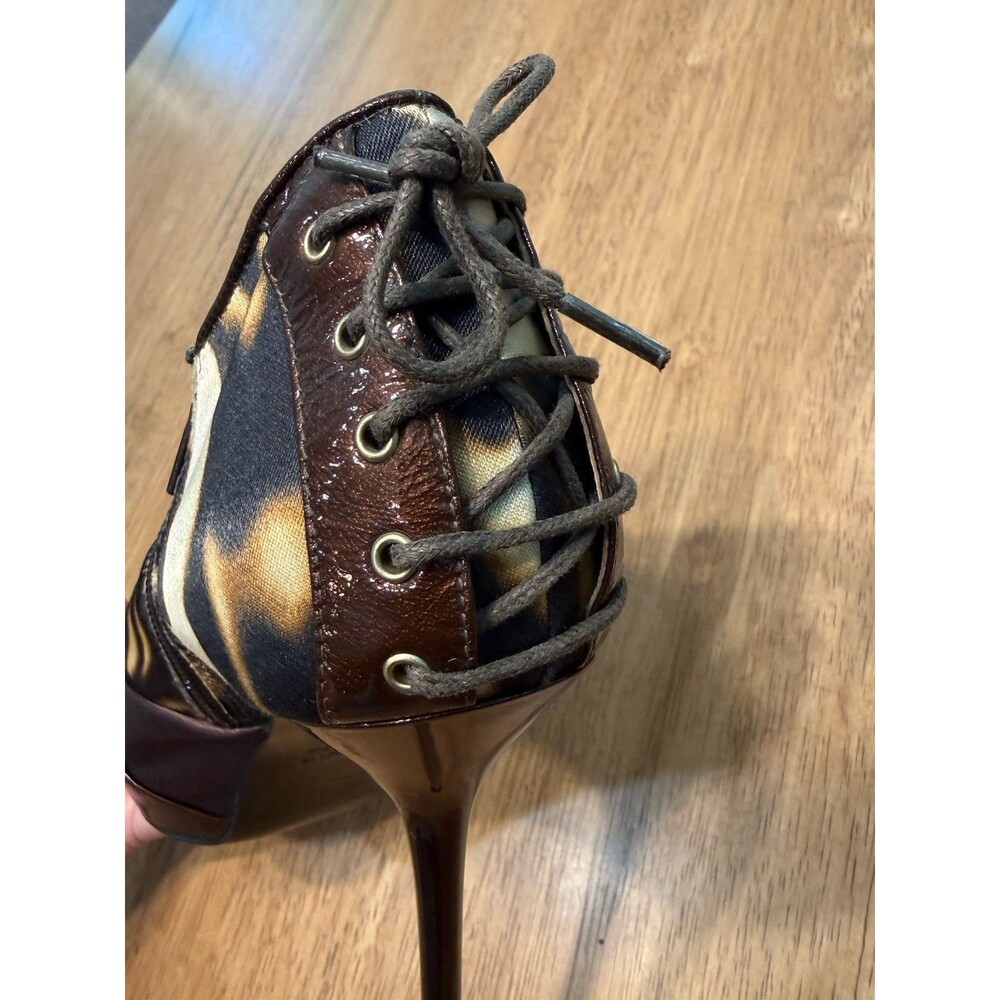 Vintage Y2K Just Cavalli Heels Leopard Animal Print Peep Toe Lace Up - Picture 10 of 16